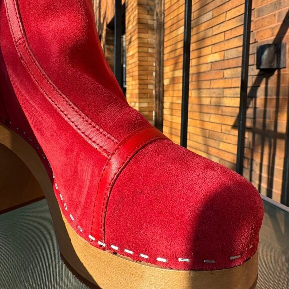 New Swedish Hasbeens Sophisticated Jodhpur Sophia Heeled Clog Boot Red Women 10 - Picture 7 of 12
